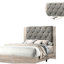 Grand lit crème gris, tête de lit, lit en bois d'hévéa robuste avec-129908941