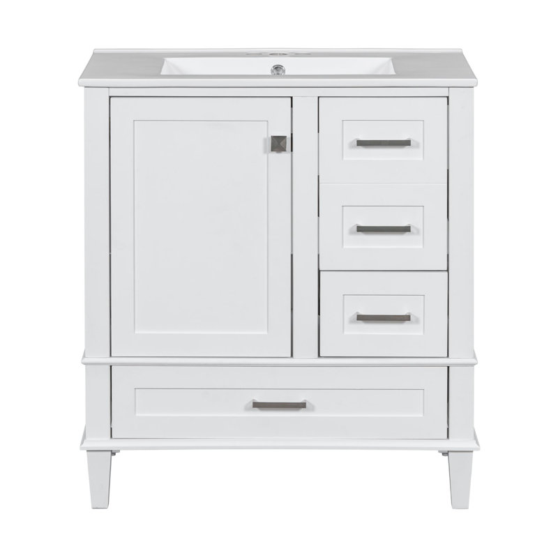 Meuble-lavabo autoportant 30 po, Blanc, Argent