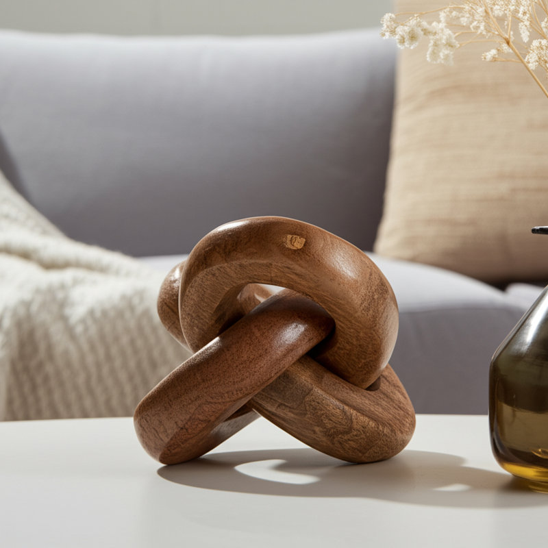 Medich Neutral Wood Decorative Knot Figurine, 6" H x 6" W x 6" D, Natural
