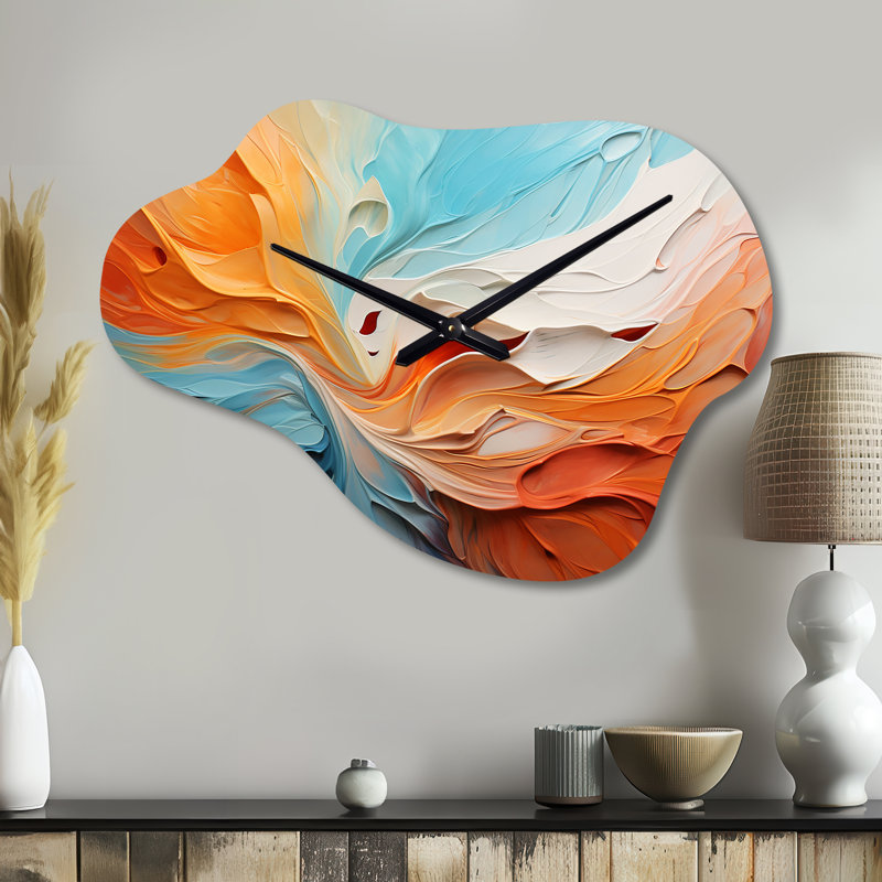 Horloge murale sarcelle orange audacieux à flux abstrait I, Petit