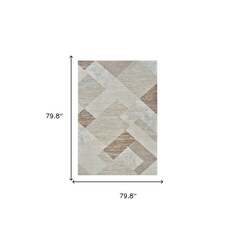 7' X 10' Beige and Brown Abstract Distressed Area Rug
