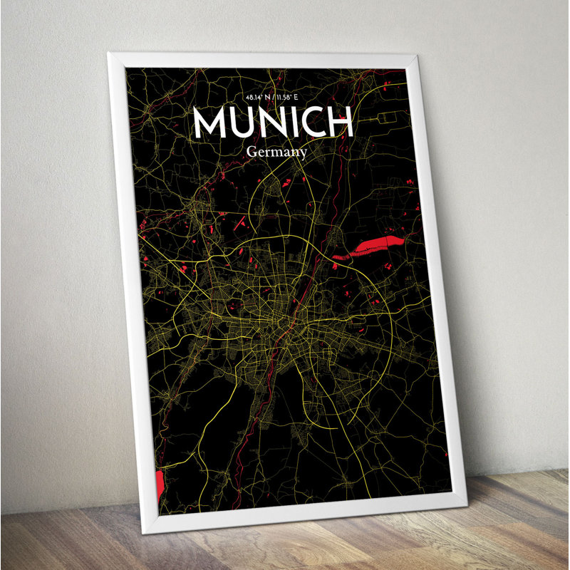Munich City Map - No Frame Print, 43.2 cm H x 27.9 cm x 0.13 cm D