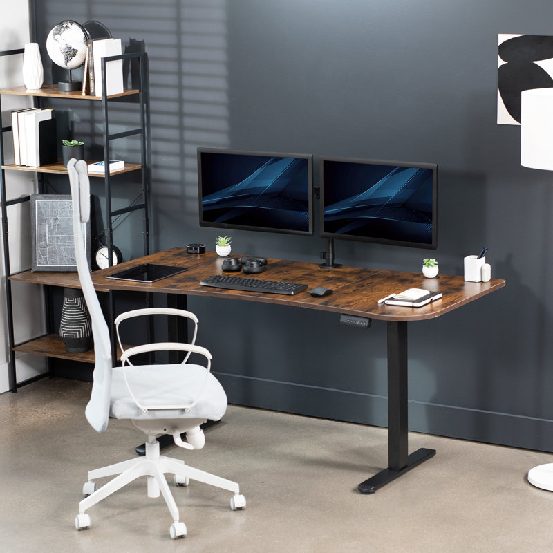 VIVO Electric 63" x 32" Stand Up Desk, E2B1B series, Vintage Brown/Black