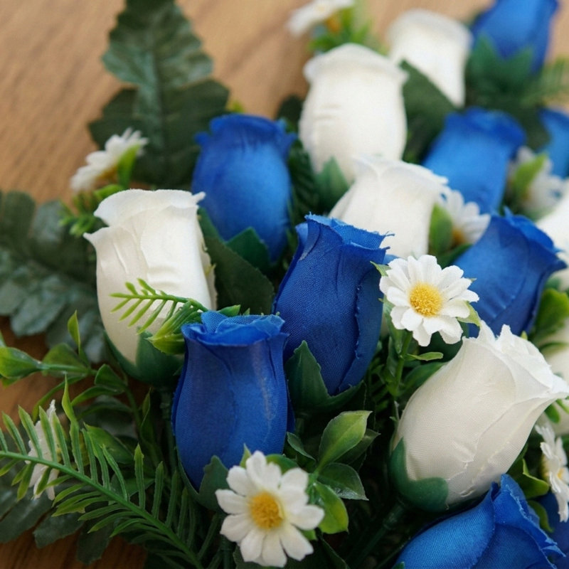 Fleurs de cimetière artificielles, Bleu/Blanc