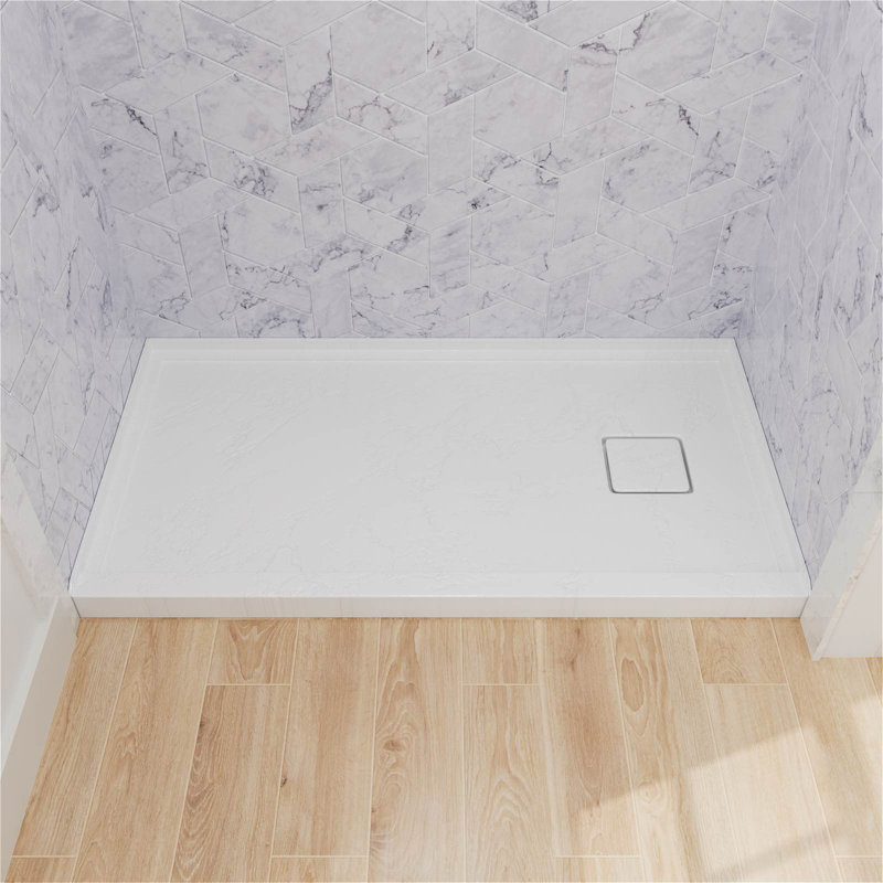 60 In. X 32 In. Rectangle White Acrylic Bathroom Alcove Shower Pan Base With Right Hand Drain, White, Right