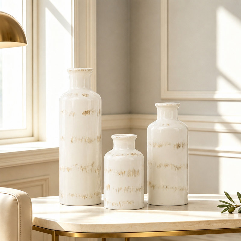 Ensemble de vases en céramique Dalonte, Crème, crème