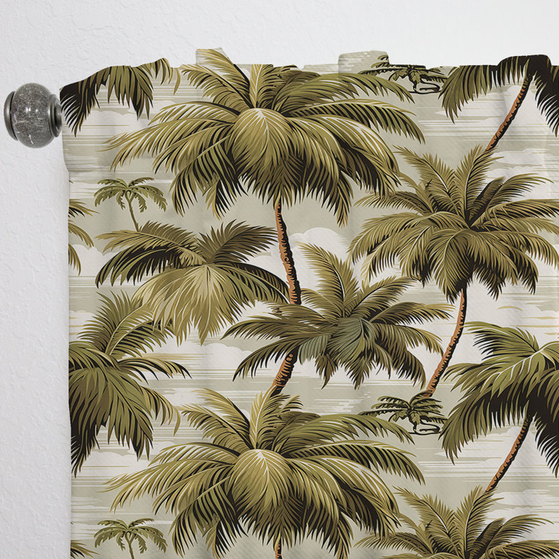Tranquil Palms Tropical Pattern - Floral Curtain - Room Darkening Floral Curtain - 1 Panels, 52" W x 63" L