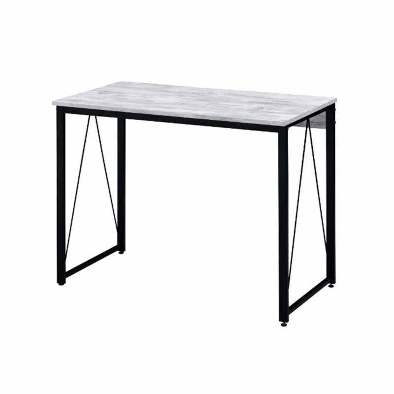 Bureau d'écriture rectangulaire avec base en métal, H 28 po x l 35 po x P 18 po, Blanc antique