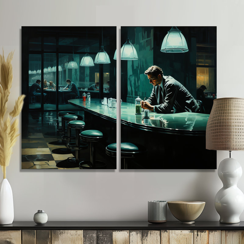 Chef-d'œuvre Nighthawks par Edward II - décoration murale moderne, 36" H x 48" W, Wrapped Canvas, Does Not Apply