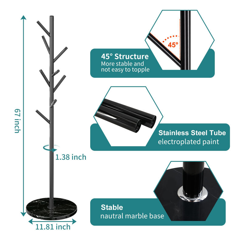 Freestanding stainless steel coat rack, Black