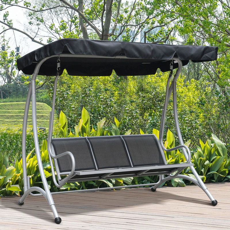 3 balançoires avec auvent extérieur, abat-jour réglable pour éviter le soleil, bord de piscine pour adultes, bord de piscine noir avec parasol
