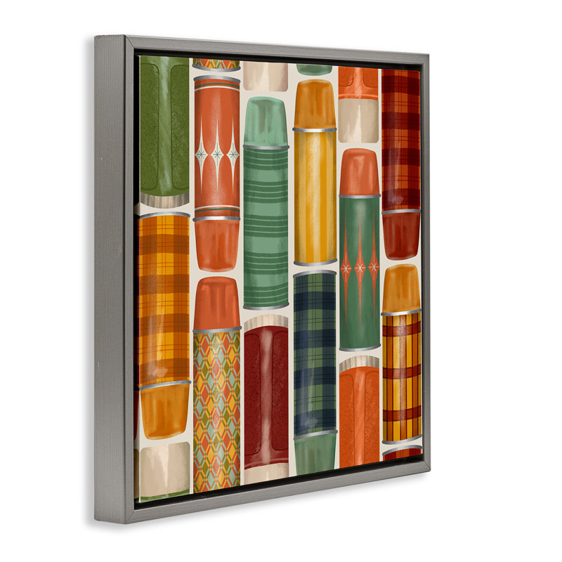 Cadre flottant Retro Designs Fall Thermos, design par Jilly Jack Designs, H 25 po x l 25 po, Cadre flottant gris lustré