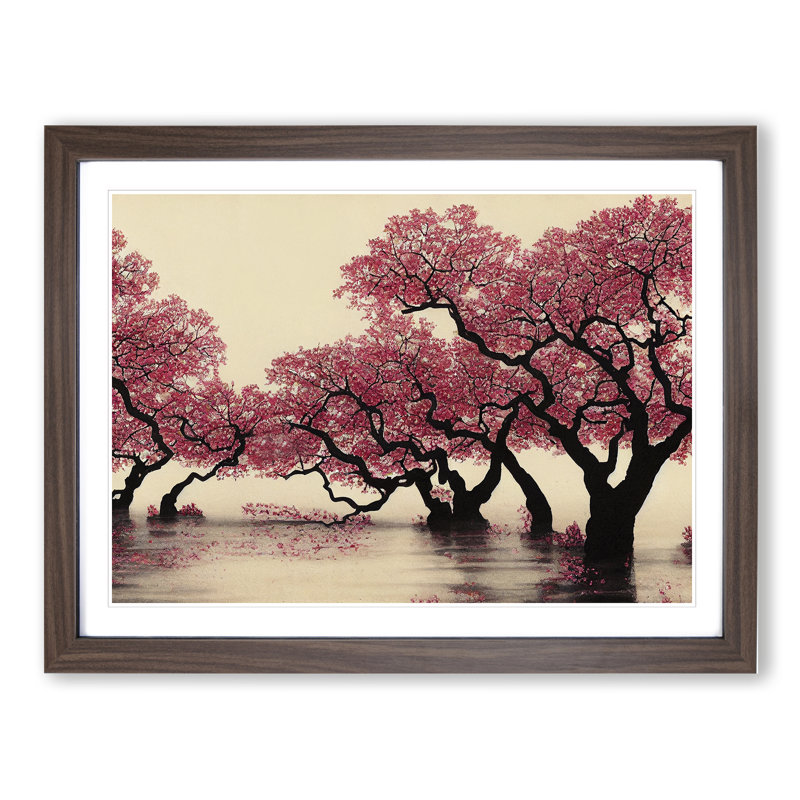 Thrilling Cherry Blossom Trees - Single Picture Frame Print, 46cm H x 64cm W x 2cm D, Walnut Framed