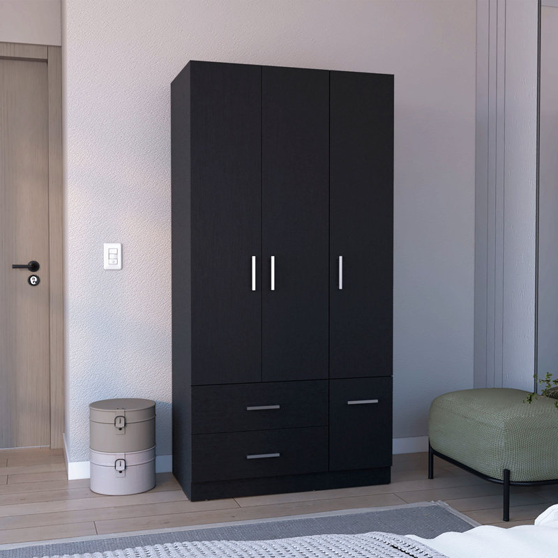 Armoire blanche à 4 tiroirs et 2 portes, H 71,2 po x l 35,5 po x P 18,8 po, Noir