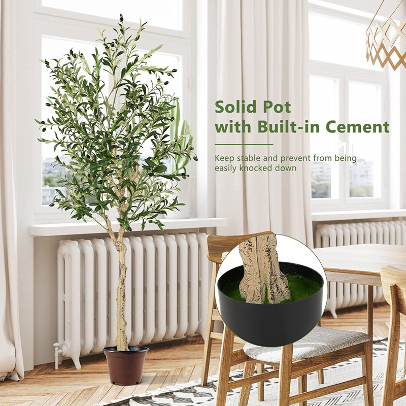 6 FT Tall Faux Olive Trees with Silk Leaves in Black Plastic Pots