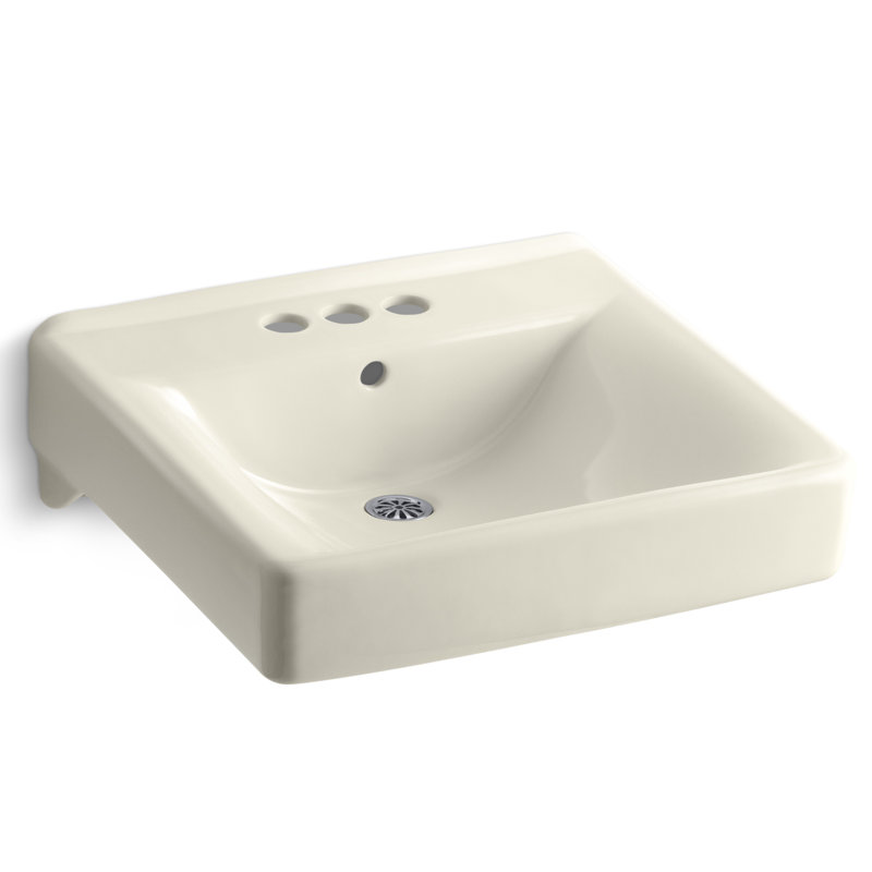 Soho Ceramic 20" Wall Mount Bathroom Sink with Overflow, Almond, 4" Centers
