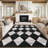 Machine Washable Rugs Distressed Trellis Rug for Living Room Non Slip Stain Resistant Carpet Modern Checkered Farmhouse Floor Cover-273544855