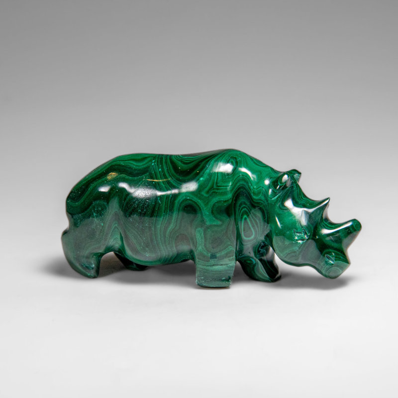 Genuine Polished Malachite Rhino Carving (129.2 Grams)