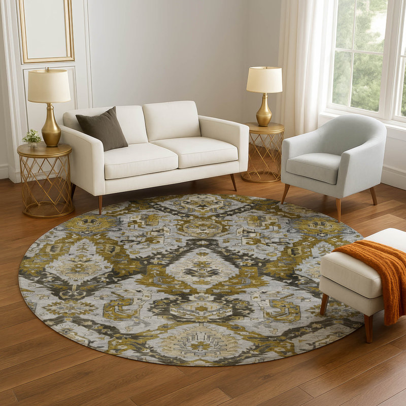Premium Machine Washable Ashlynn Panels Rug, Round 8'