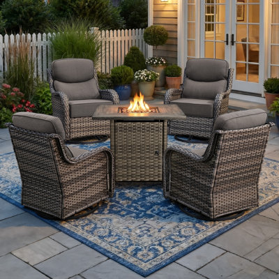 Ensemble de chaises de patio pour 4 personnes avec table foyer, 4 chaises pivotantes avec coussins de 6 pouces