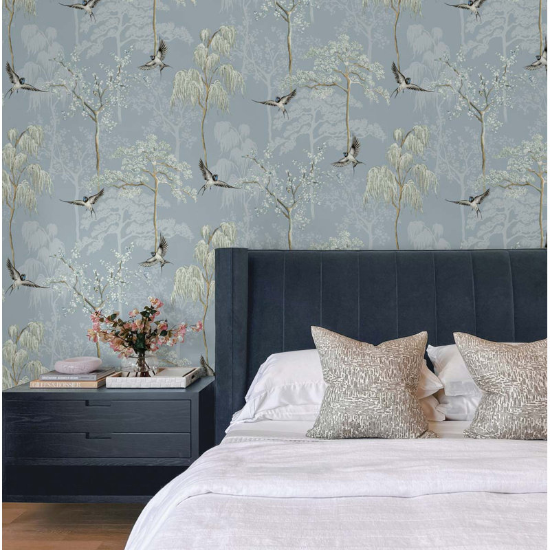 Daela Peel & Stick Floral Roll, Light Blue