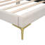 Lit de jour simple avec revêtement en lin, beige, cadre rembourré confortable, design douillet et élégant