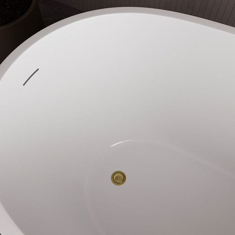 55" Streamline Soaking Glossy White Freestanding Tub With Internal Drain, Brushed Brass