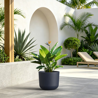 13 Inch Round Concrete Planter with Drainage Hole, Charcoal Gray