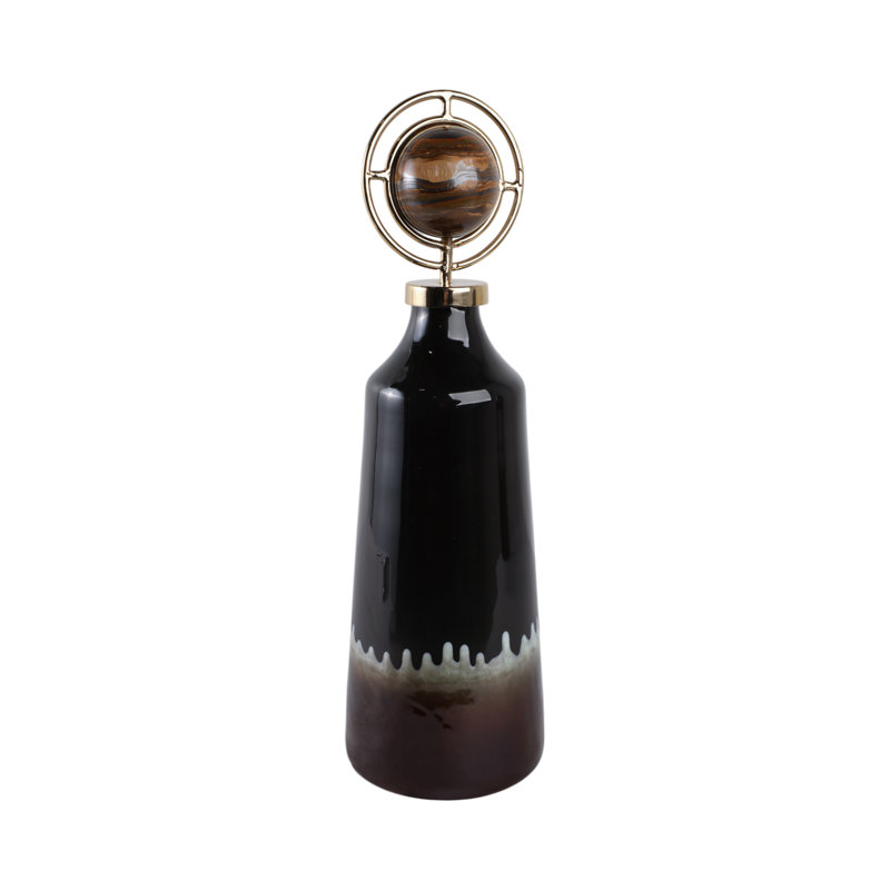 Sagebrook Home 20" Oscar Small Tiger's Eye Stone And Metal Bottle, 20" H x 6" W x 6" D