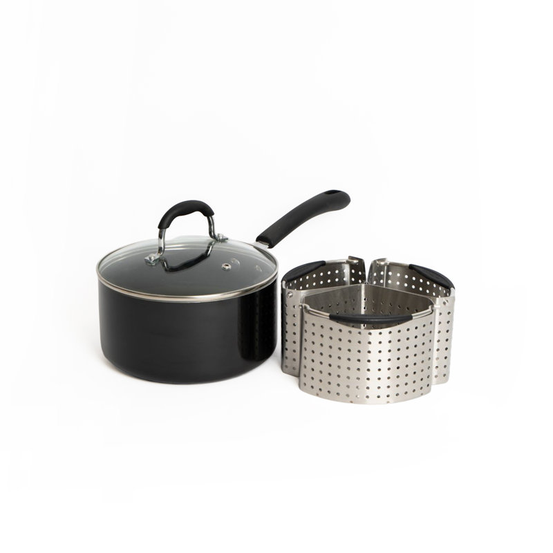 MasterClass 4pc Saucepan Bundle including Heavy Duty Non-Stick 20cm Saucepan with Lid and 3x Divider Baskets