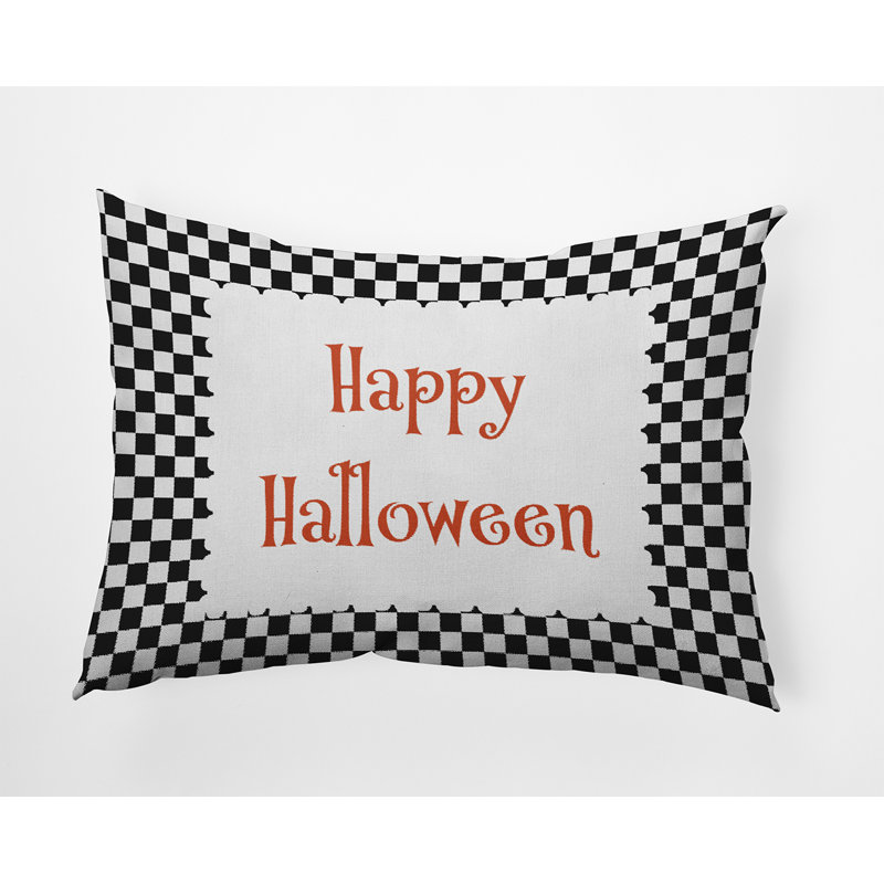 Checkered Outdoor Reversible Throw Pillow, Black