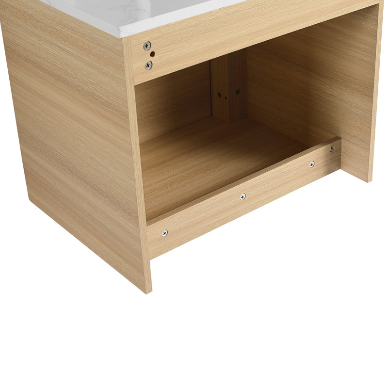 Meuble-lavabo mural de 60 po avec lavabo d'art en céramique et tablettes de rangement, porte à fermeture en douceur, matériau en contreplaqué rembourré de kd, surface d'eau, conception moderne à espace élargi, bords arrondis, 45 po
