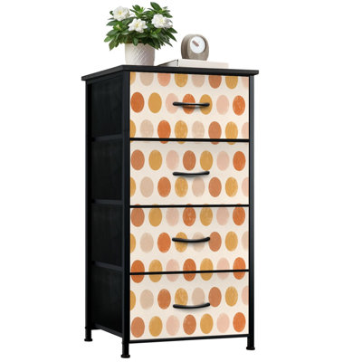 Commode 4 tiroirs à rangement vertical rétro à pois chauds terreux avec tiroirs en bois