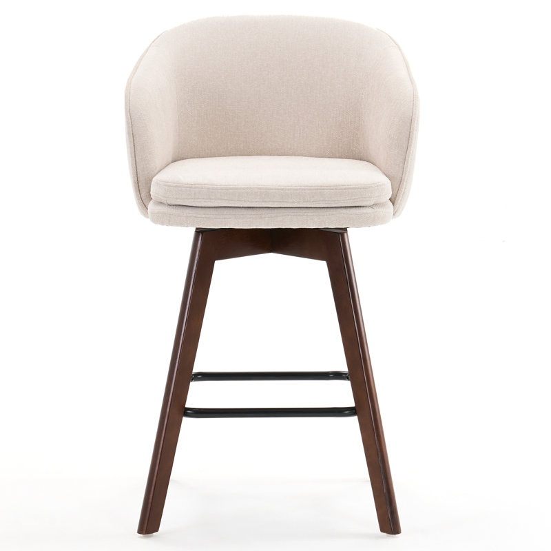 Allis Mid-Century Modern Chenille Fabric Counter Stools,Upholstered Swivel Barstools With Wood Legs,Counter Height Stools with Wingback,Footrest,For Kitchen Island Bar Counter,Beige