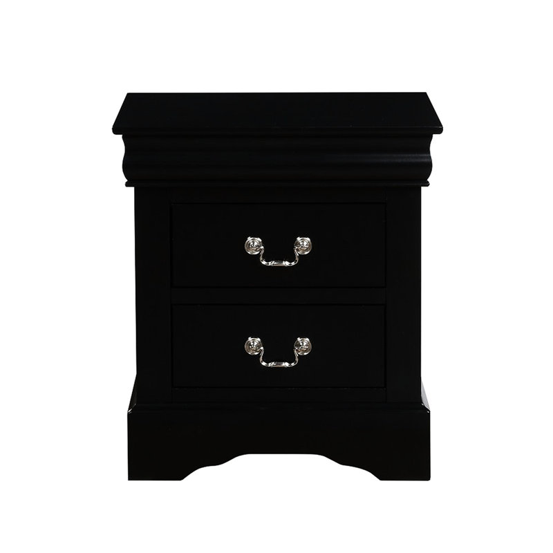 Table de chevet noire 2 chambres avec centre coulissant en métal et poignée en nickel brossé 2 tiroirs noirs avec poignées de tiroir