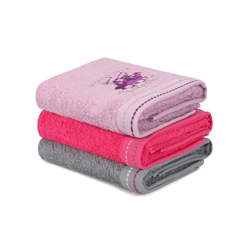 Ensemble de serviettes 3 pièces 100% coton, Gris/rose/mauve