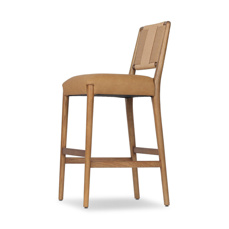 ROTHLER Stool, Counter Stool (27” Seat Height), Tan Ash, Maestro Camel/Genuine Leather