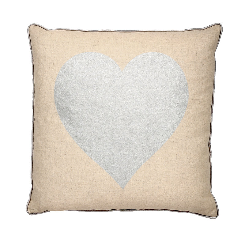 Coussin 18 po Love Heart, H 18 po x l 18 po, Argent