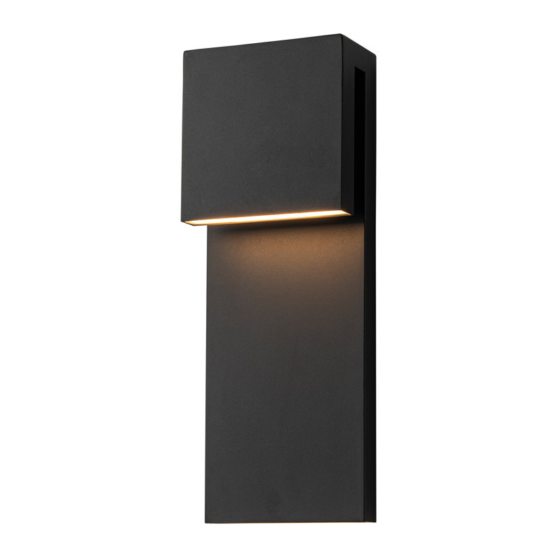  15in 2-light Matte Black Led Outdoor Wall Lantern