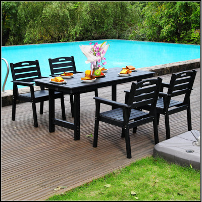Ensemble de salle à manger de patio en PEHD imperméable avec trou de parasol pour le jardin et la piscine