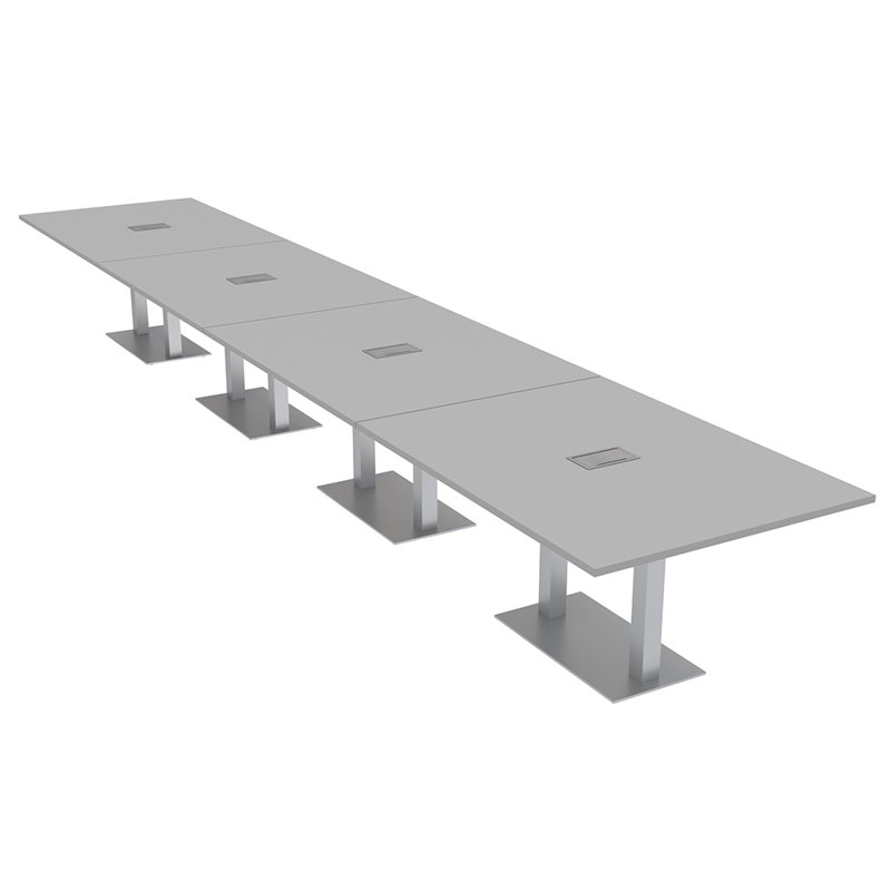 Table de conférence rectangulaire avec base en métal double | Unité électrique, Argent argent, L 84 po x l 48 po