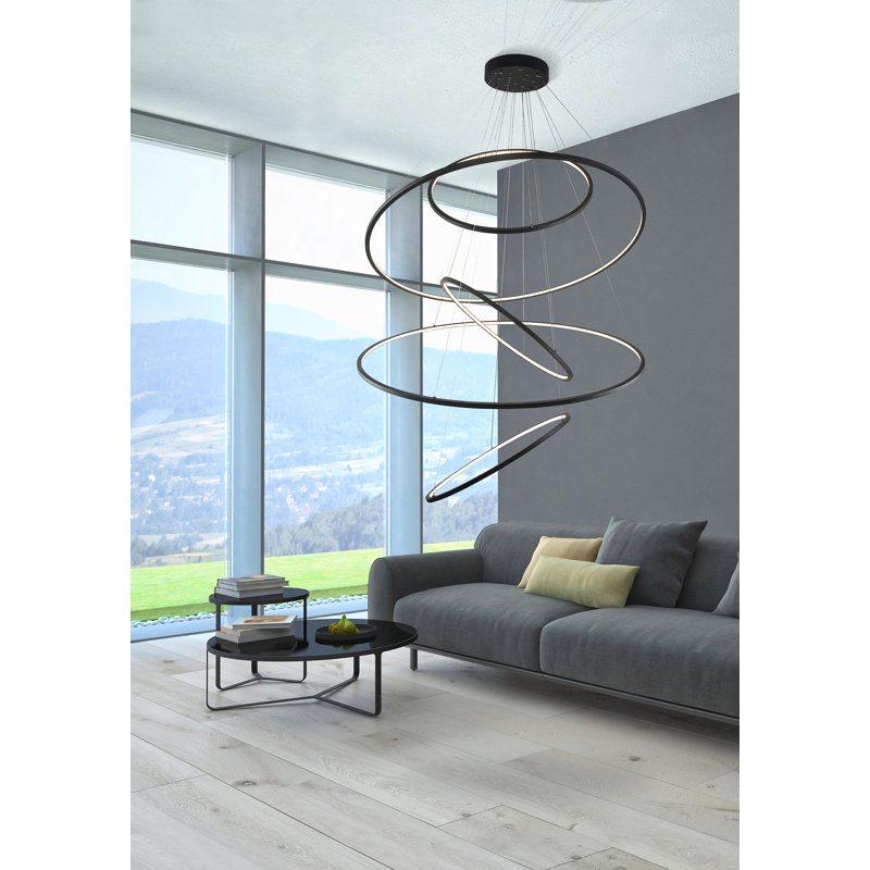 5 - Light LED Geometric Pendant, Black