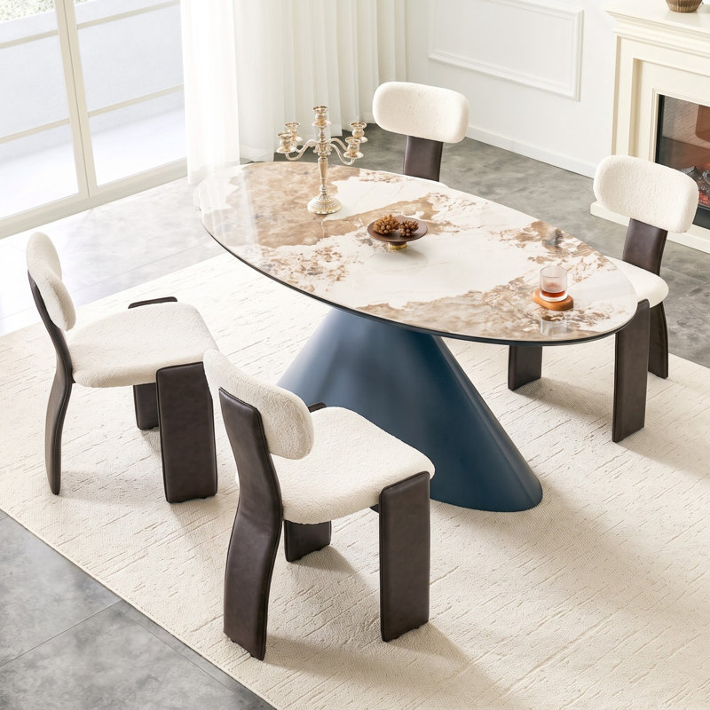 Ensemble de table à manger 5 pièces en pierre frittée de 180 cm (70,87 po), Ensemble de cinq pièces : table, quatre chaises