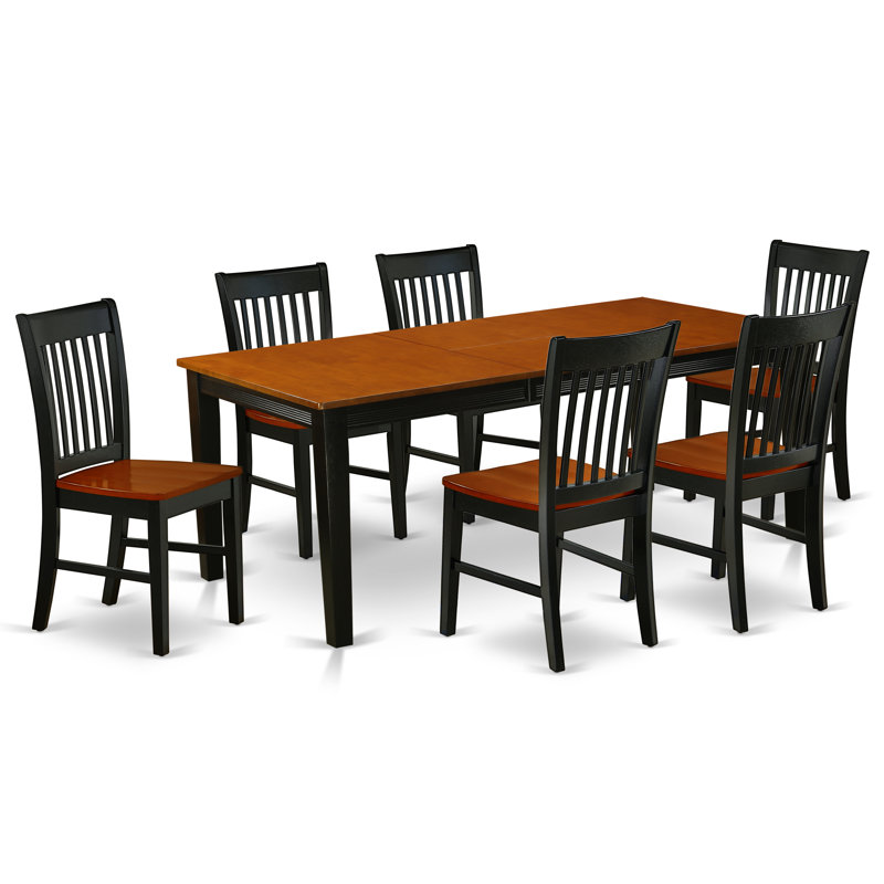 7 Piece Dining Room Table Set Consist of a Rectangle Kitchen Table with Butterfly Leaf and 6 Dining Chairs, Black & Cherry