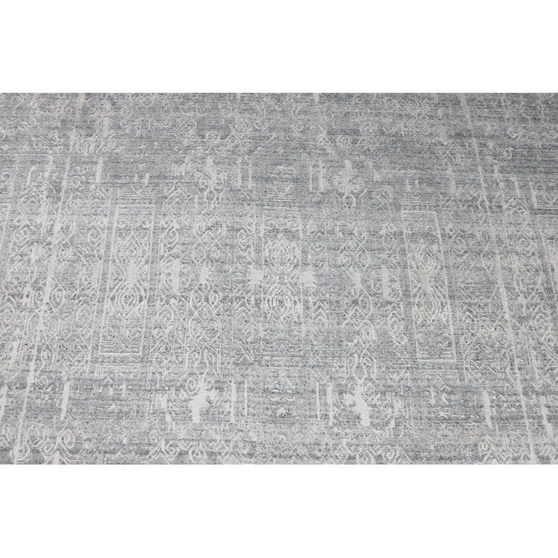 Tapis gris et argent noué à la main de haute qualité, Rectangle 2 pi x 3 pi