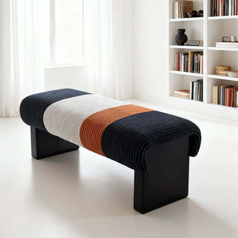 Banc rembourré en bois massif noir, H 17,72 po x l 39,37 po x P 15,75 po