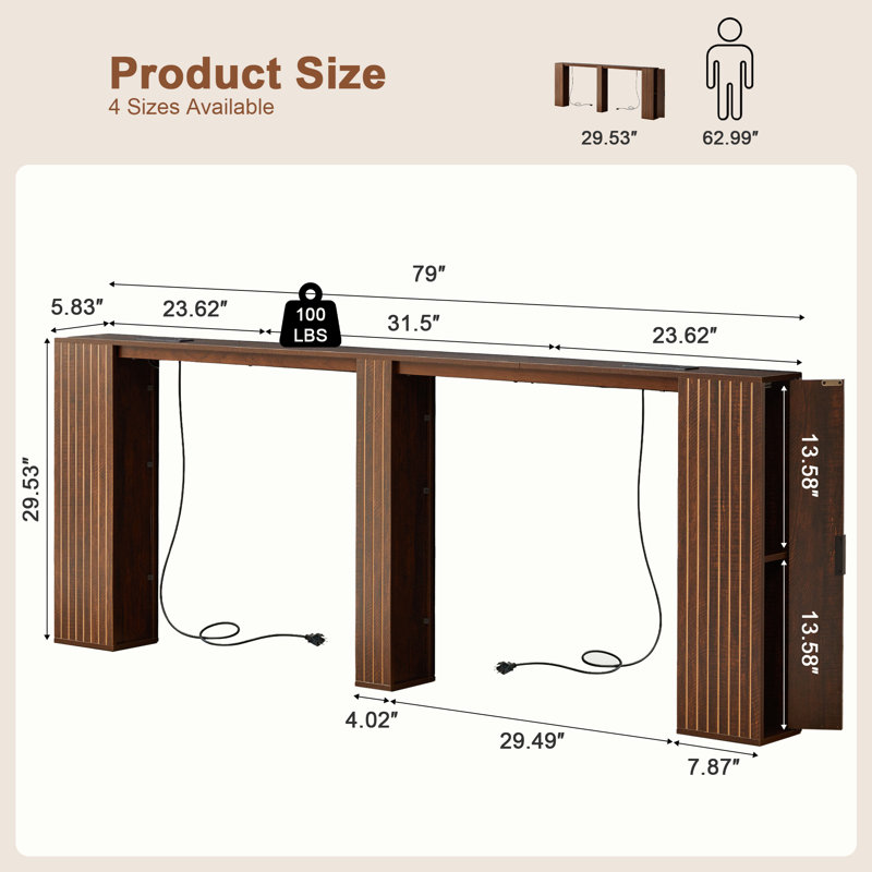 78.7" Long Console Sofa Table with Charging Station, 78.7" W