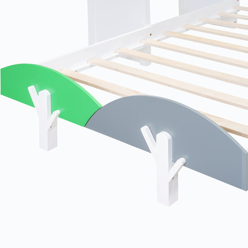 Cadre de lit Ochlocknee, Lit simple, Blanc, jaune et vert