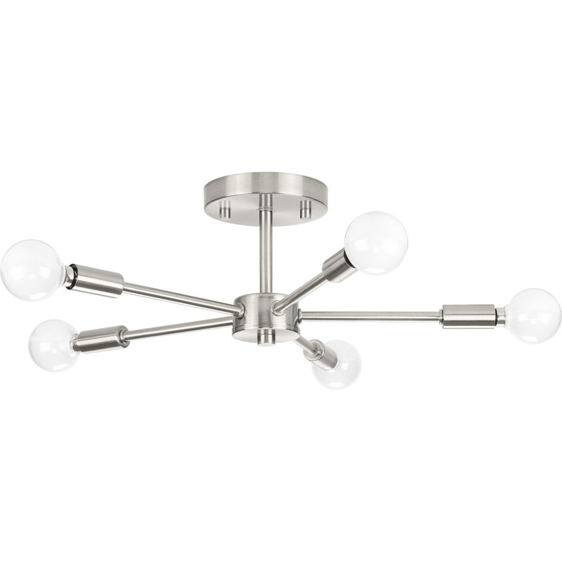 Plafonnier semi-encastré moderne 5 lumières Azaliyah, Nickel brossé