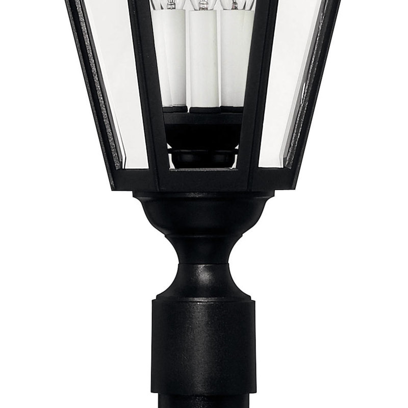 Black Cast Aluminum 4-Light Outdoor Post Lantern with Clear Glass Panels